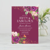 Mooie roze bloemen 50th Birthday Party Kaart (Staand voorkant)