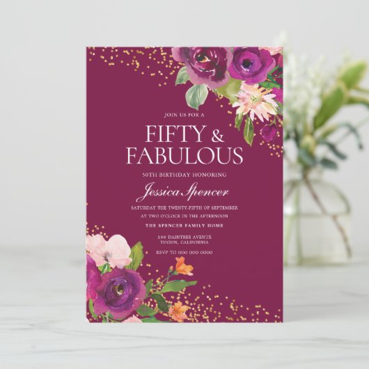 Mooie roze bloemen 50th Birthday Party Kaart (Staand voorkant)