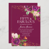 Mooie roze bloemen 50th Birthday Party Kaart (Voorkant / Achterkant)