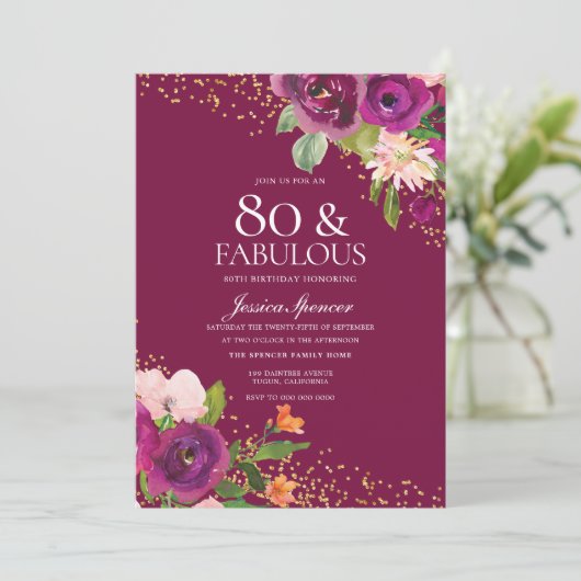 Mooie roze bloemen 80th Birthday Party Kaart (Staand voorkant)