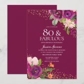 Mooie roze bloemen 80th Birthday Party Kaart (Voorkant / Achterkant)