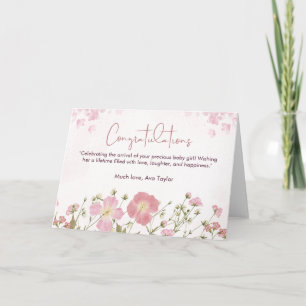 Mooie roze bloemen Baby shower gefeliciteerd Kaart