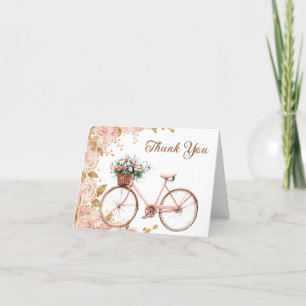 Mooie Roze Bloemen Bike Baby shower Bedankkaart