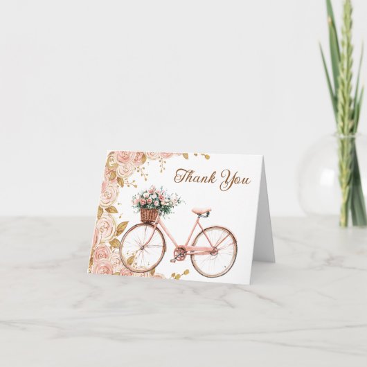 Mooie Roze Bloemen Bike Baby shower Bedankkaart (Voorkant)