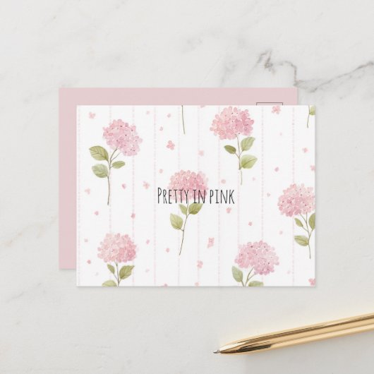 Mooie Roze Bloemen Briefkaart (Voorkant / Achterkant in situ)