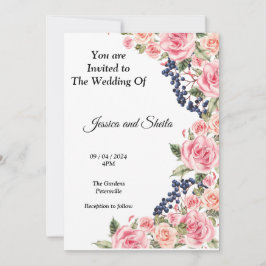 Mooie roze bloemen bruiloft uitnodiging, kaart