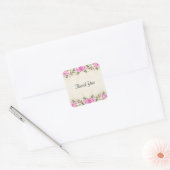Mooie roze bloemen dank u vierkante sticker (Envelop)