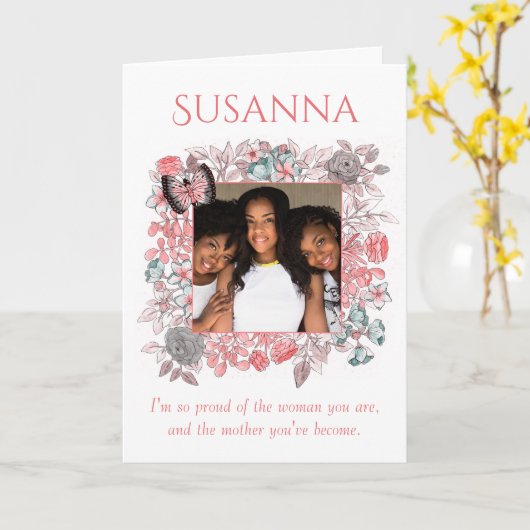 Mooie Roze Bloemen Dochter Happy Moederdag Kaart (Gele Bloem)