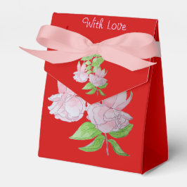 mooie roze bloemen en bladeren bloemstukken foto's bedankdoosjes