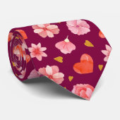 Mooie roze bloemen en harten stropdas (Opgerold)