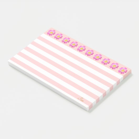 Mooie roze bloemen en stripes post-it® notes (Schuin)