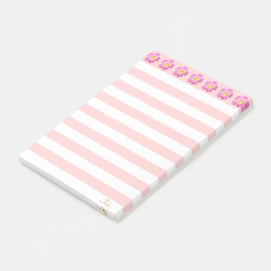 Mooie roze bloemen en stripes post-it® notes (Schuin)