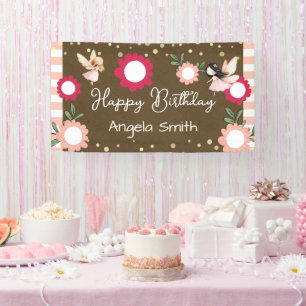 Mooie Roze Bloemen Fee Meisje Verjaardag Kraft Spandoek