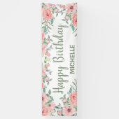 Mooie Roze Bloemen Gelukkig Verjaardag  Spandoek (Verticaal)