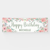 Mooie Roze Bloemen Gelukkig Verjaardag  Spandoek (Horizontaal)