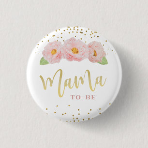 Mooie Roze Bloemen Gouden Accent Mama in wording Ronde Button 3,2 Cm