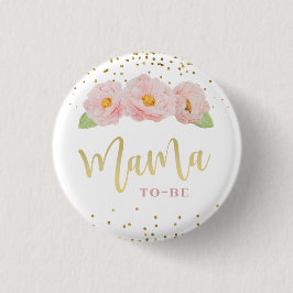 Mooie Roze Bloemen Gouden Accent Mama te zijn Ronde Button 3,2 Cm