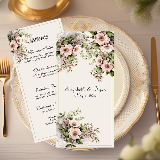 Mooie roze bloemen groen wijnstokken menu