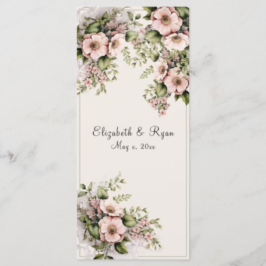 Mooie roze bloemen groen wijnstokken menu (Achterkant)