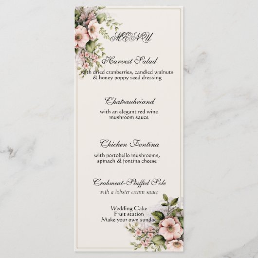 Mooie roze bloemen groen wijnstokken menu (Voorkant)