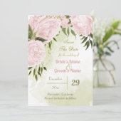 mooie roze bloemen groene bladeren botanisch save the date (Staand voorkant)
