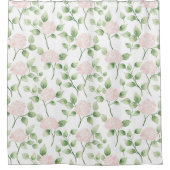 Mooie Roze Bloemen Groene Bladeren Douchegordijn (Voorkant)