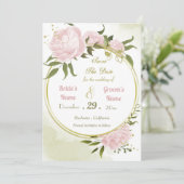 mooie roze bloemen groene bladeren save the date (Staand voorkant)