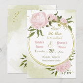 mooie roze bloemen groene bladeren save the date (Voorkant / Achterkant)