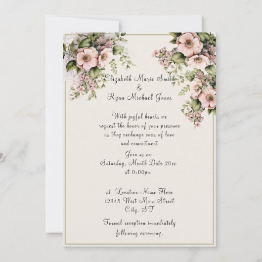 Mooie Roze Bloemen Groene Ranken Kaart (Achterkant)