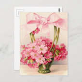 Mooie  roze bloemen in groene mand briefkaart (Voorkant / Achterkant)