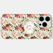 Mooie Roze Bloemen | Initiële Monogram  Case-Mate iPhone Case (Achterkant (horizontaal))