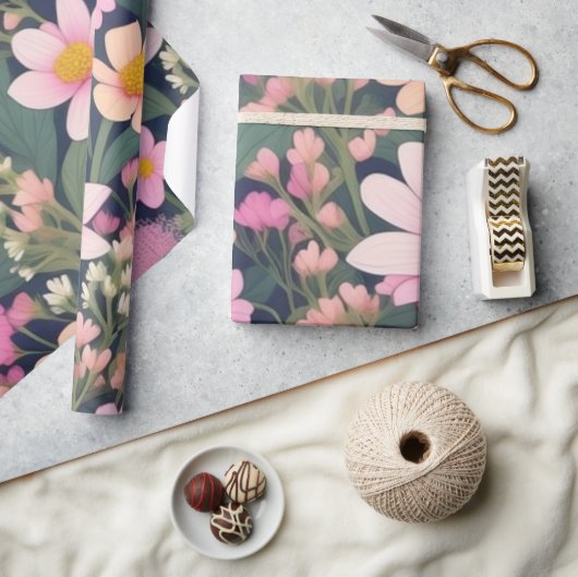 Mooie roze bloemen Inpakpapier (Crafts)