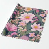 Mooie roze bloemen Inpakpapier (Uitgerold)