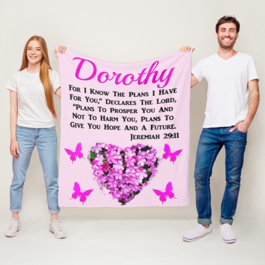 MOOIE ROZE BLOEMEN JEREMIA 29:11 GEPERSONALISEERD FLEECE DEKEN (In situ)