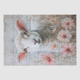 Mooie roze bloemen Lammetje Schrift Decoupage Tissuepapier