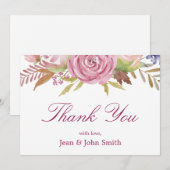 Mooie roze bloemen met bladeren bedankkaart (Voorkant / Achterkant)