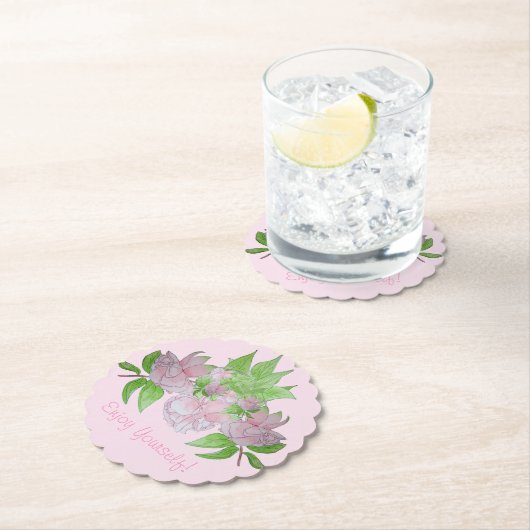 mooie roze bloemen met bladeren bloem kartonnen onderzetters (Insitu)