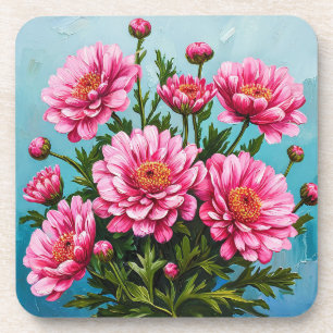 Mooie Roze Bloemen Met Groene Bladeren Bier Onderzetter