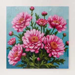 Mooie Roze Bloemen Met Groene Bladeren Legpuzzel