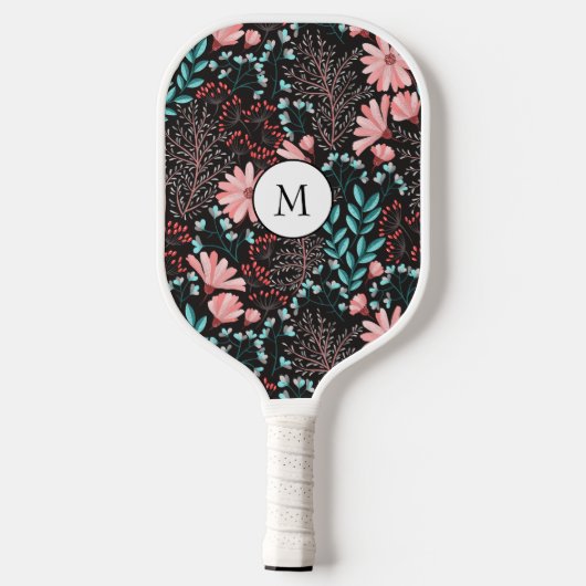 Mooie roze bloemen met  textuur pickleball paddle (Achterkant)