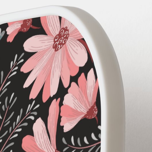 Mooie roze bloemen met  textuur pickleball paddle (Links Detail)