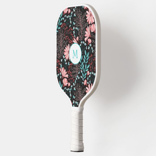 Mooie roze bloemen met textuur pickleball paddle (Links)