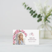 Mooie Roze Bloemen Monogram Romance Auteur Visitekaartje (Staand voorkant)