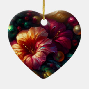 Mooie roze bloemen op een Valentijnsdagboom  Keramisch Ornament