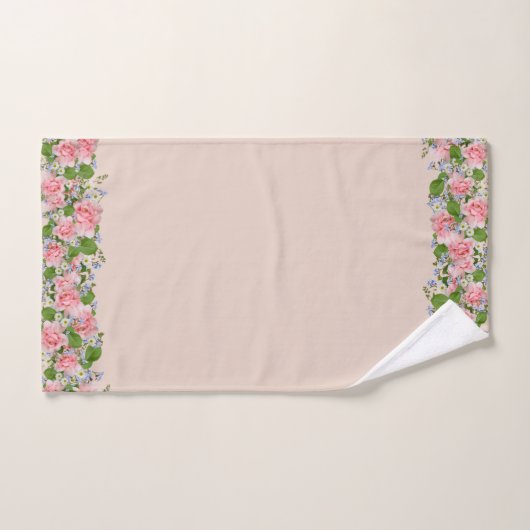 Mooie roze bloemen op licht zand beige bad handdoek (Handdoek)