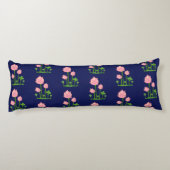 Mooie roze bloemen op Navy Blue Lichaamskussen (Achterkant)
