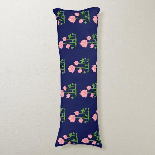 Mooie roze bloemen op Navy Blue Lichaamskussen (Voorkant Verticaal)