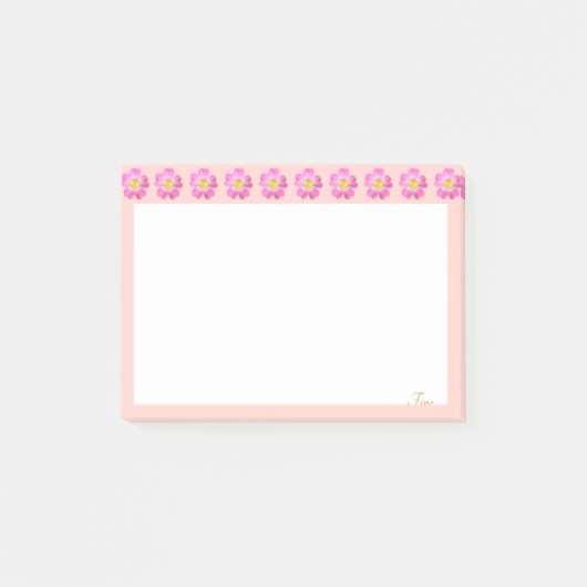Mooie Roze Bloemen op Roze en Wit Post-it® Notes (Voorkant)
