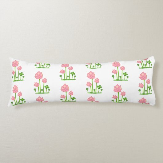 Mooie Roze Bloemen op Witte Lichaamskussen (Voorkant)