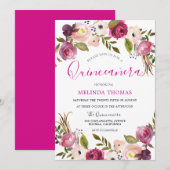 Mooie roze bloemen Quinceanera 15e verjaardag Kaart (Voorkant / Achterkant)